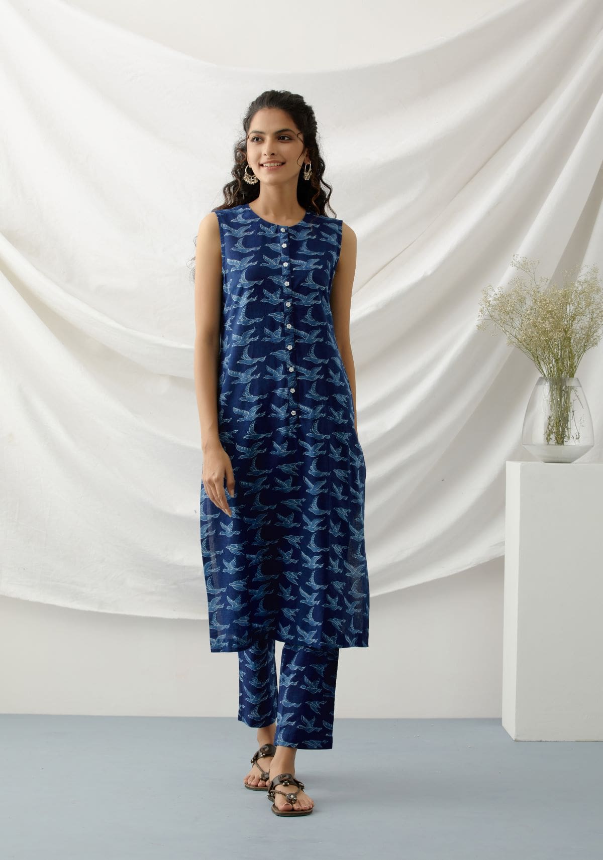 Chidiya- Indigo bird print coord set- SAMPLE SALE