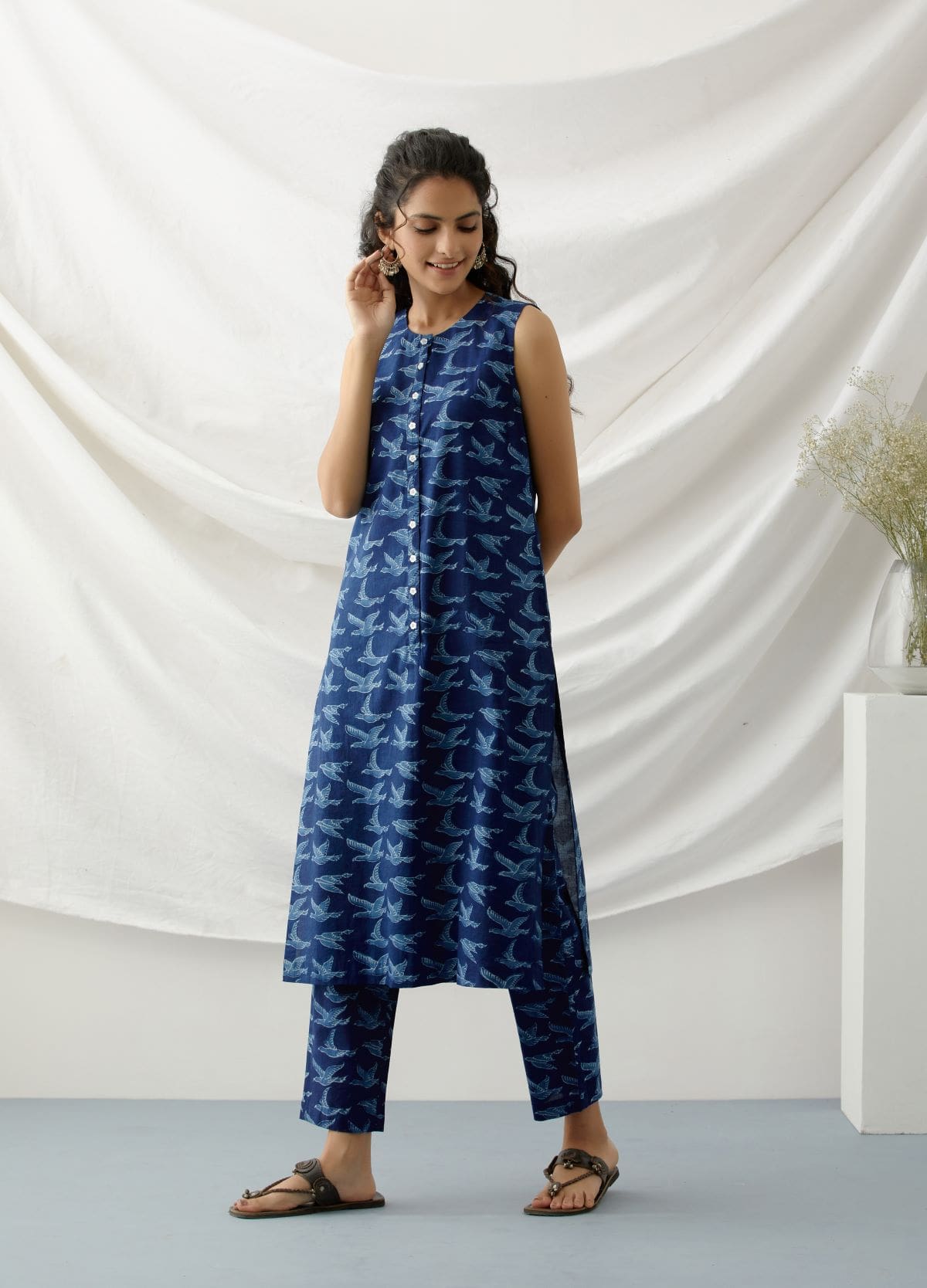 Chidiya- Indigo bird print coord set- SAMPLE SALE