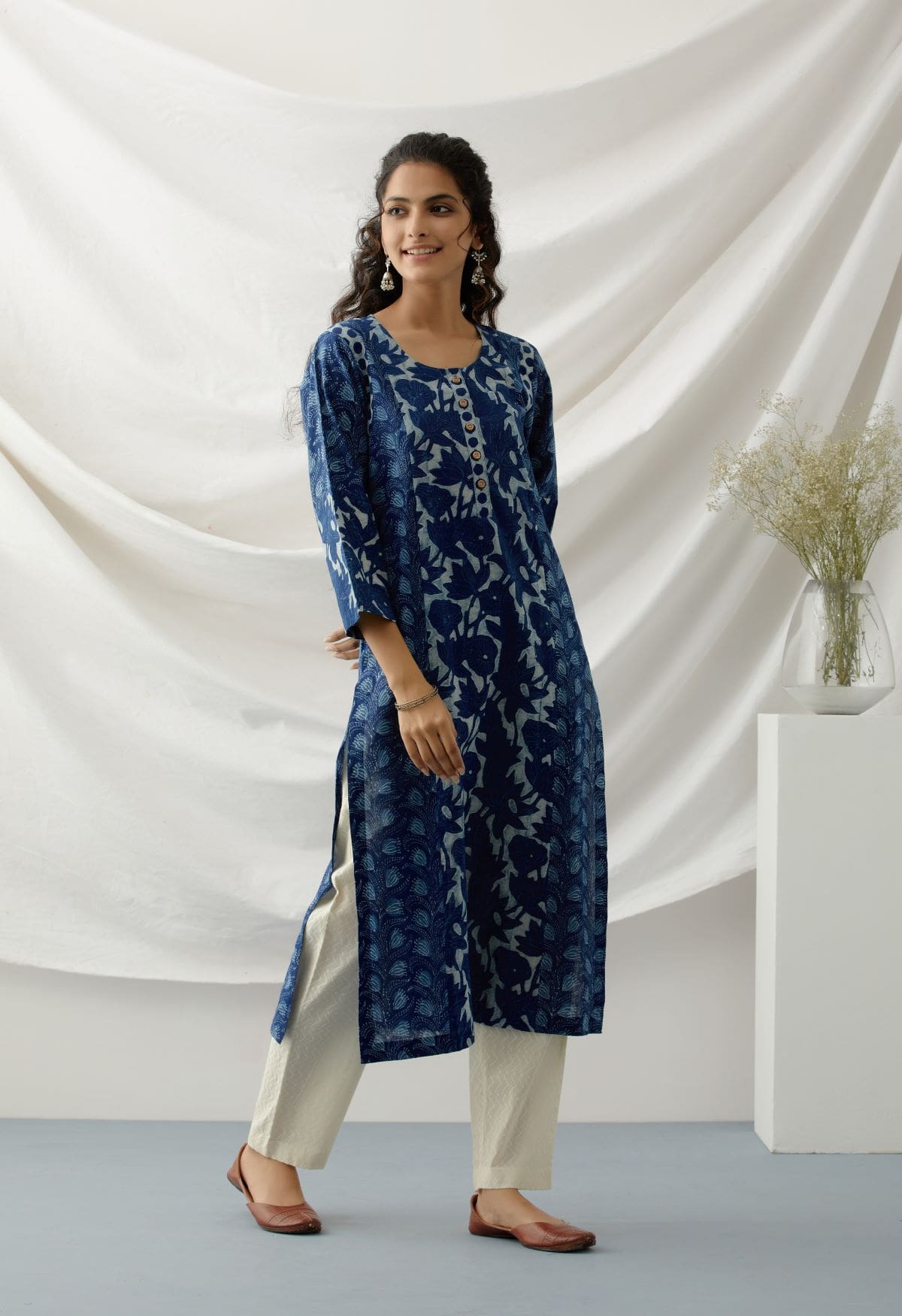 Trinity- Indigo patchwork kurta with three prints
