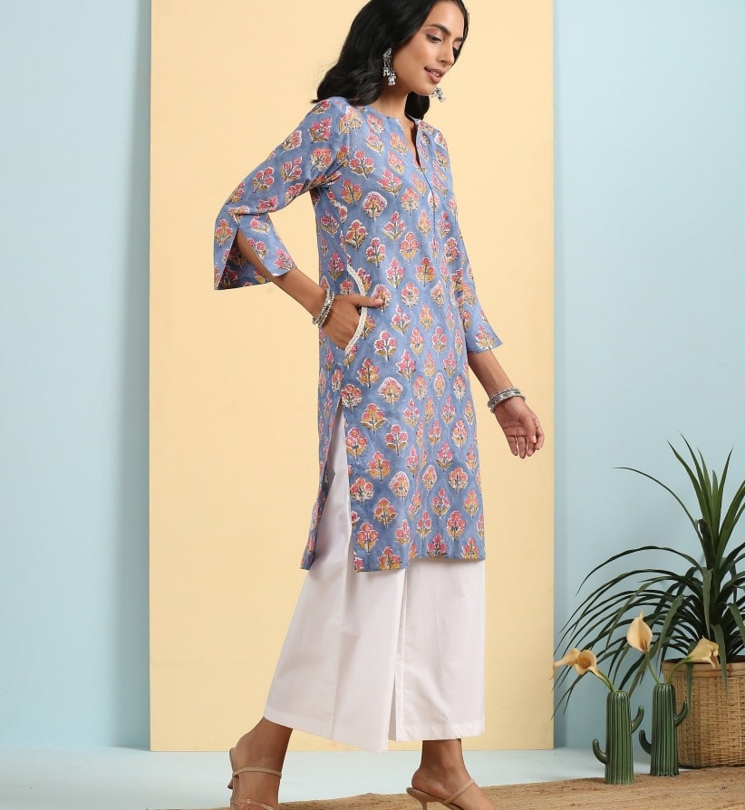 Blue garden short kurta