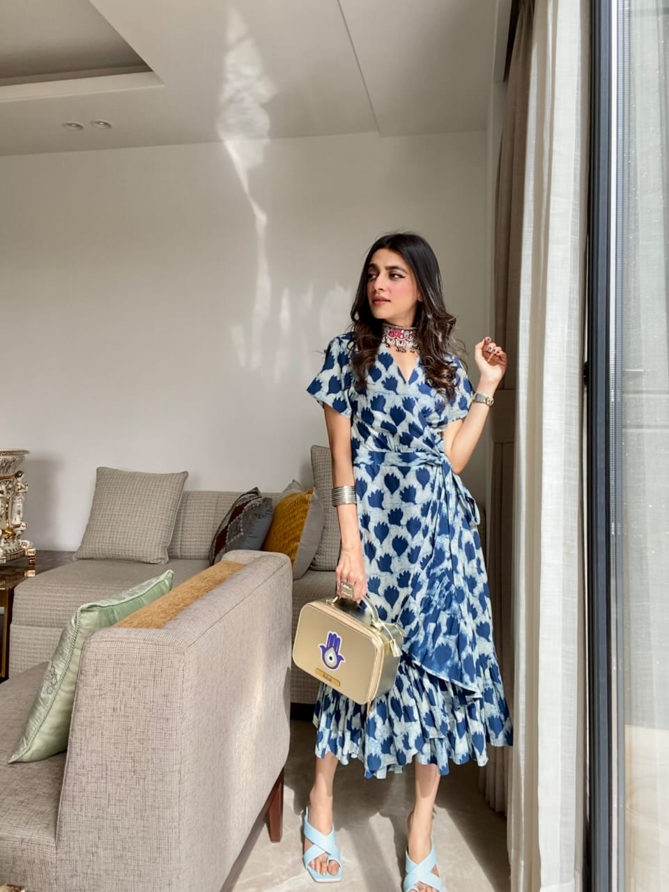 Iris- Indigo floral frill dress