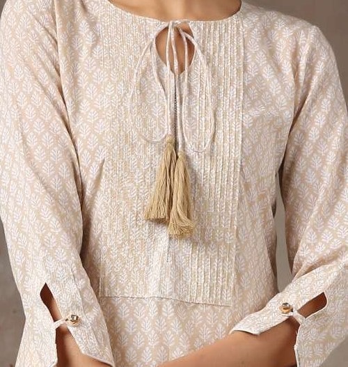 Cream booti floral kurti- SAMPLE PC
