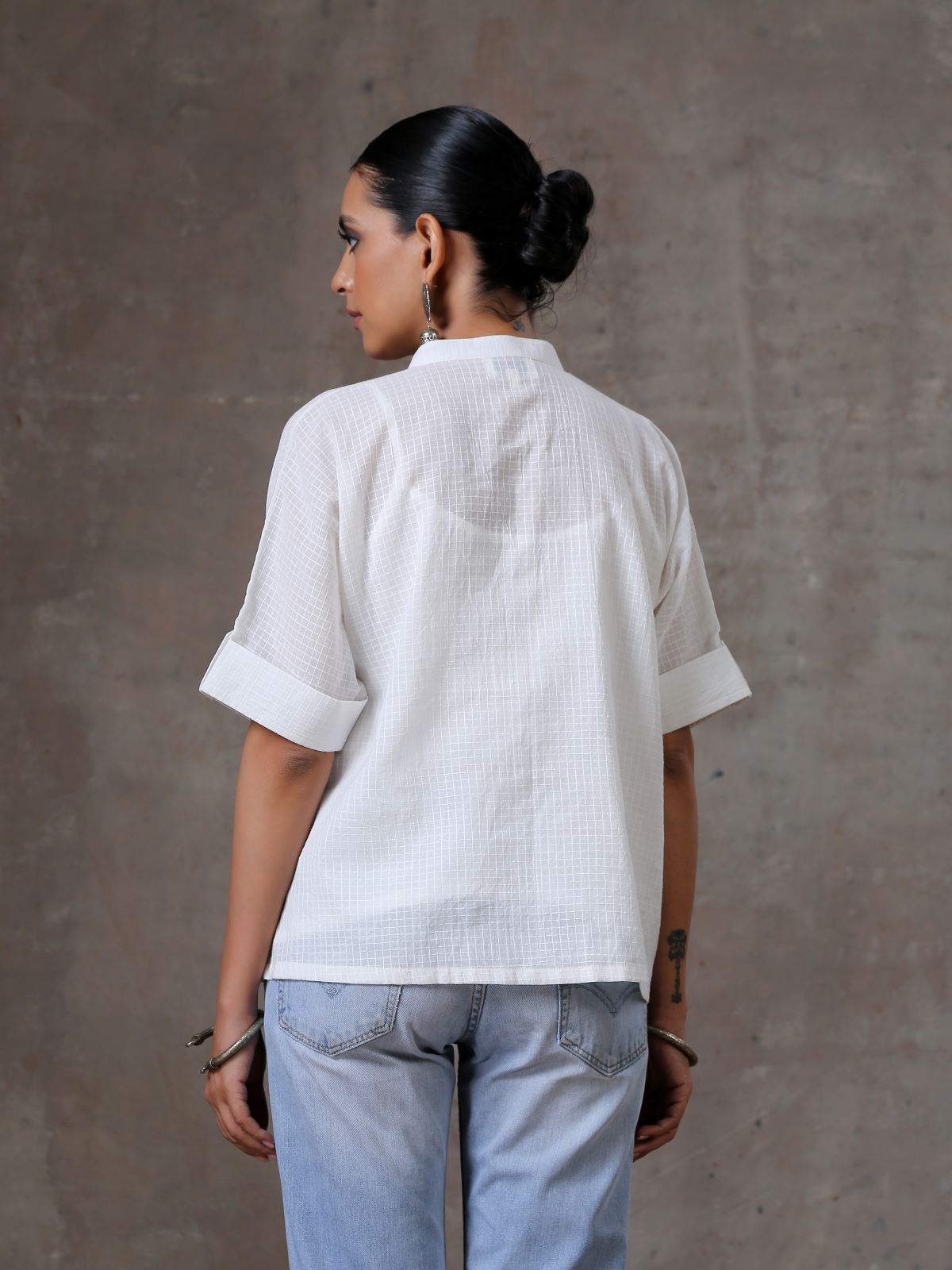 Glow- White textured boxy top with camisole- SAMPLE SALE