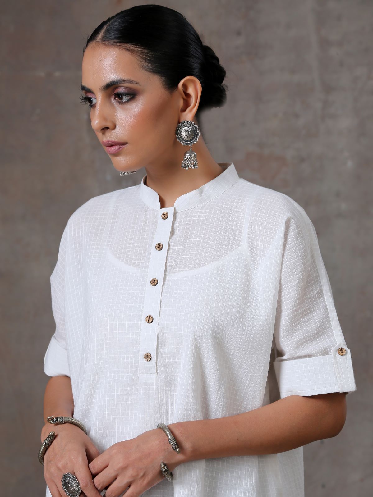 Glow- White textured boxy top with camisole- SAMPLE SALE