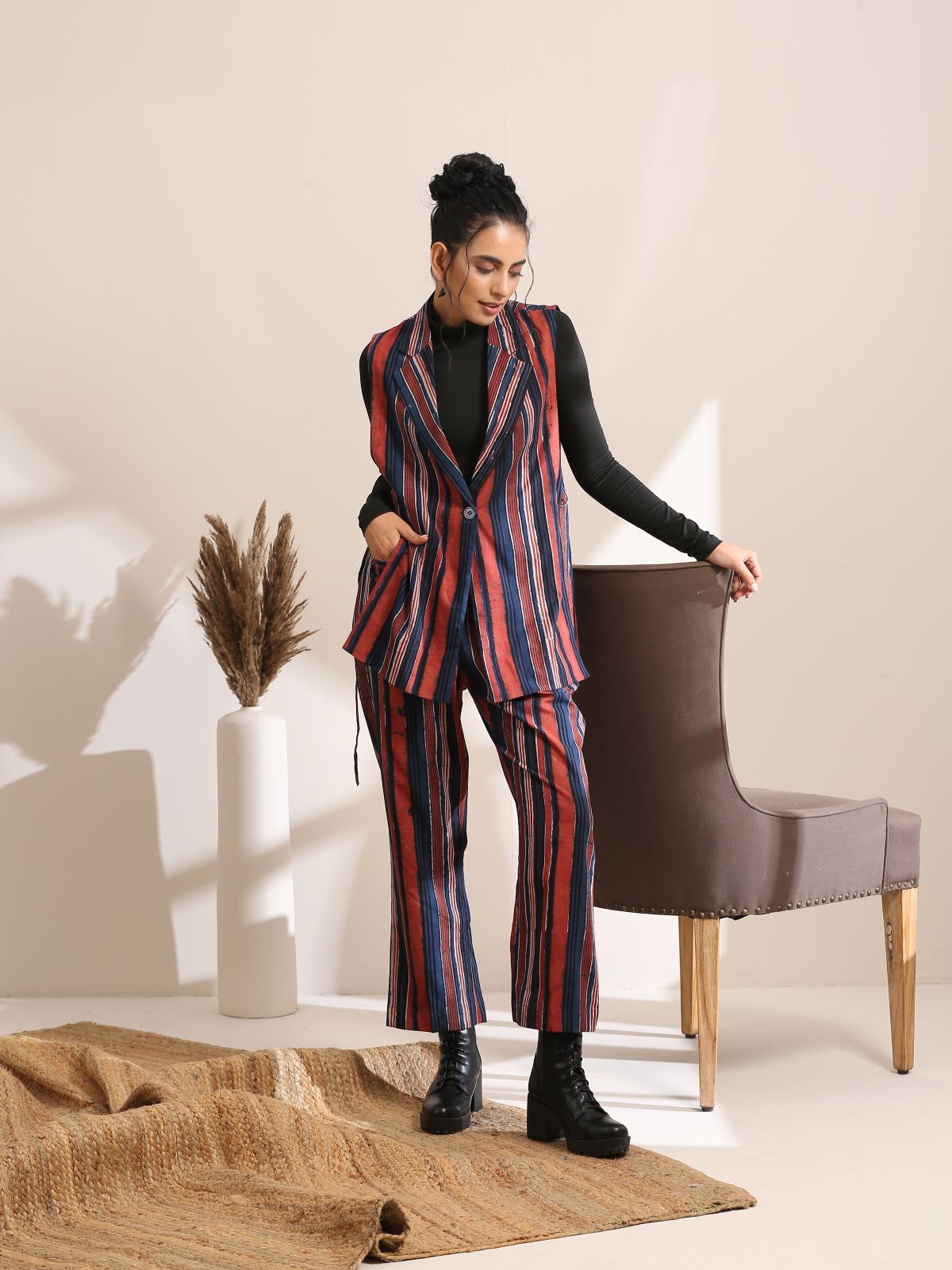 Zoey- Red & blue striped coord set