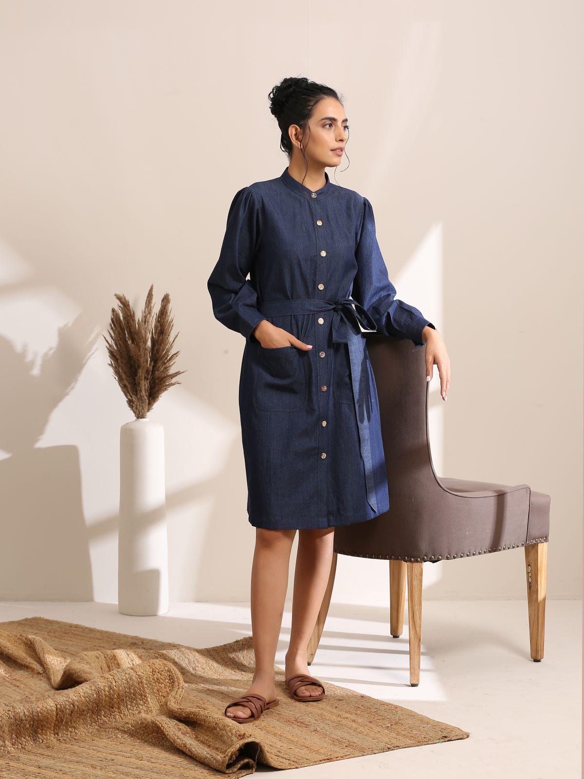 Jenny- Denim short shirt dress with belt