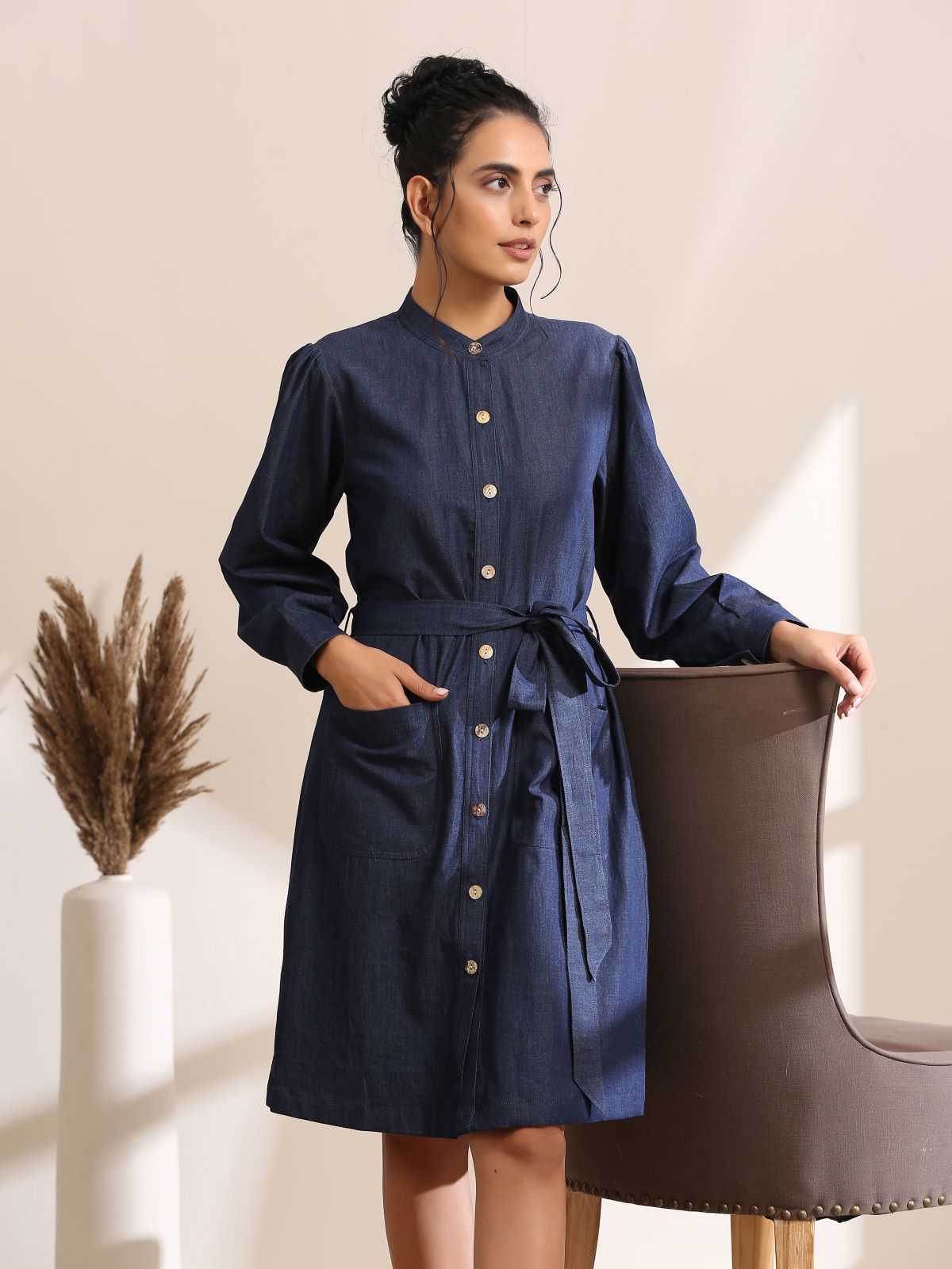 Jenny- Denim short shirt dress with belt