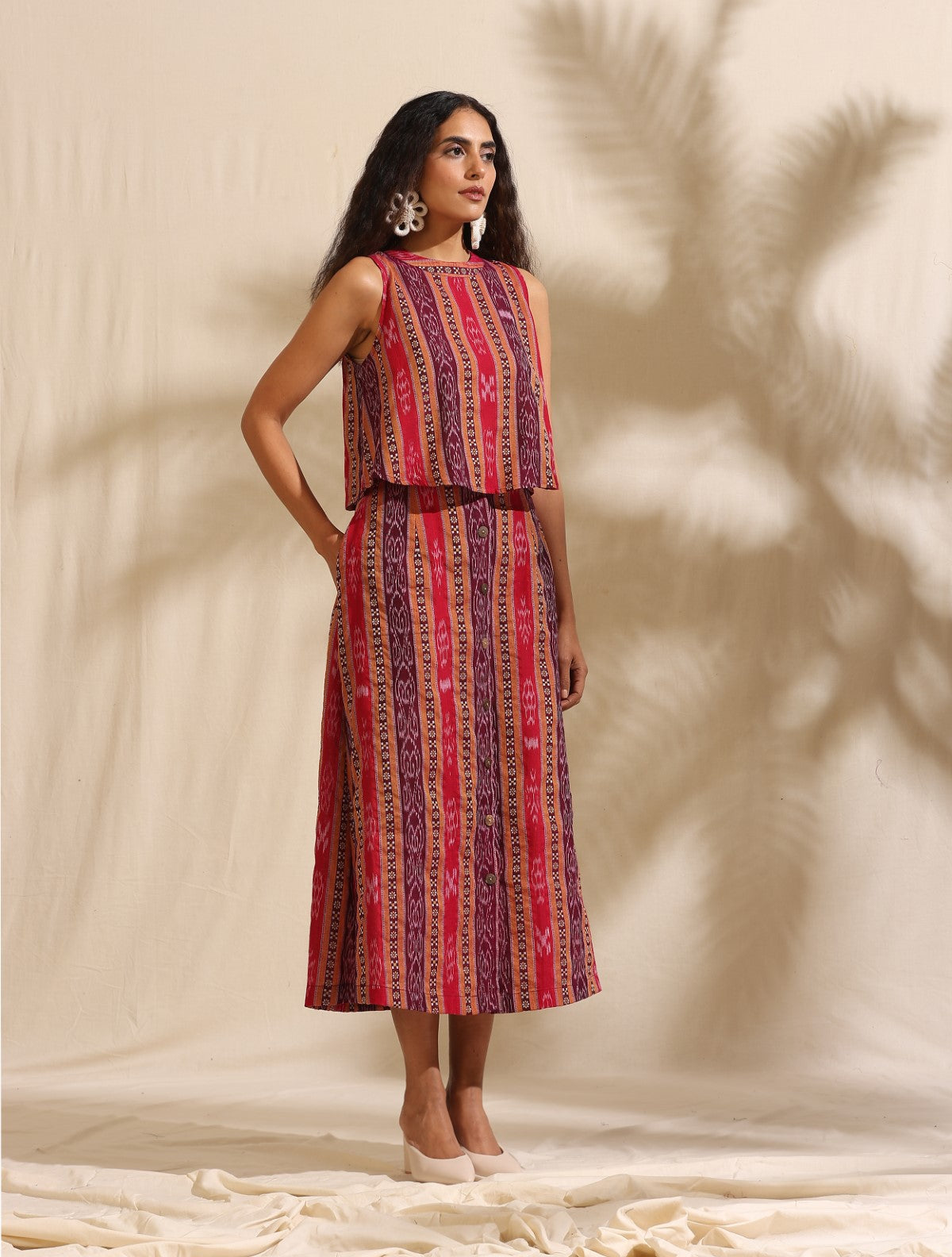 Aparna- Multicolor ikat top and skirt set- 2 pc set