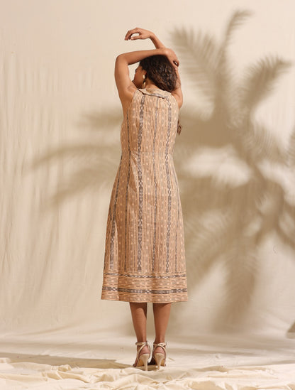 Saanvi- Beige ikat midi dress