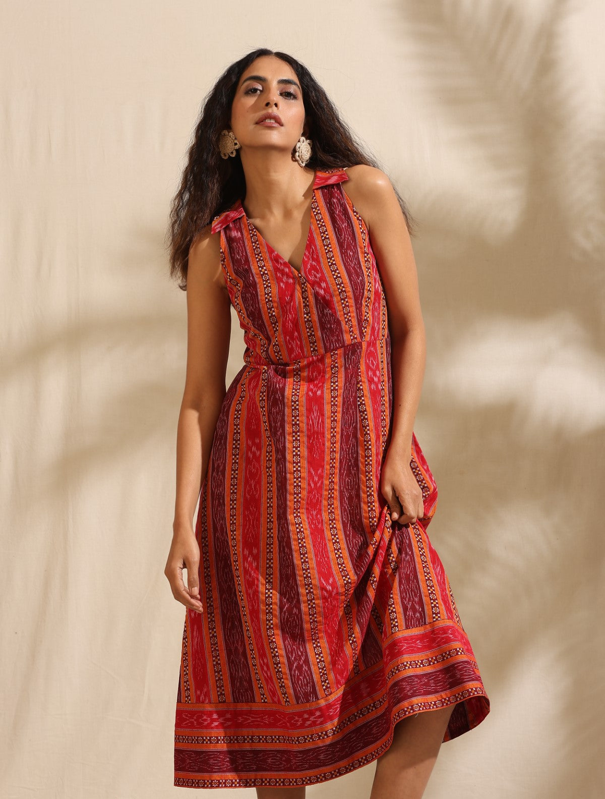 Bhavya- Multicolor handwoven ikat midi dress