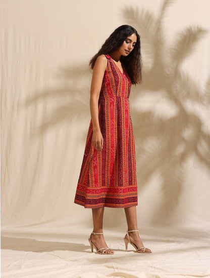 Bhavya- Multicolor handwoven ikat midi dress