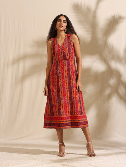 Bhavya- Multicolor handwoven ikat midi dress