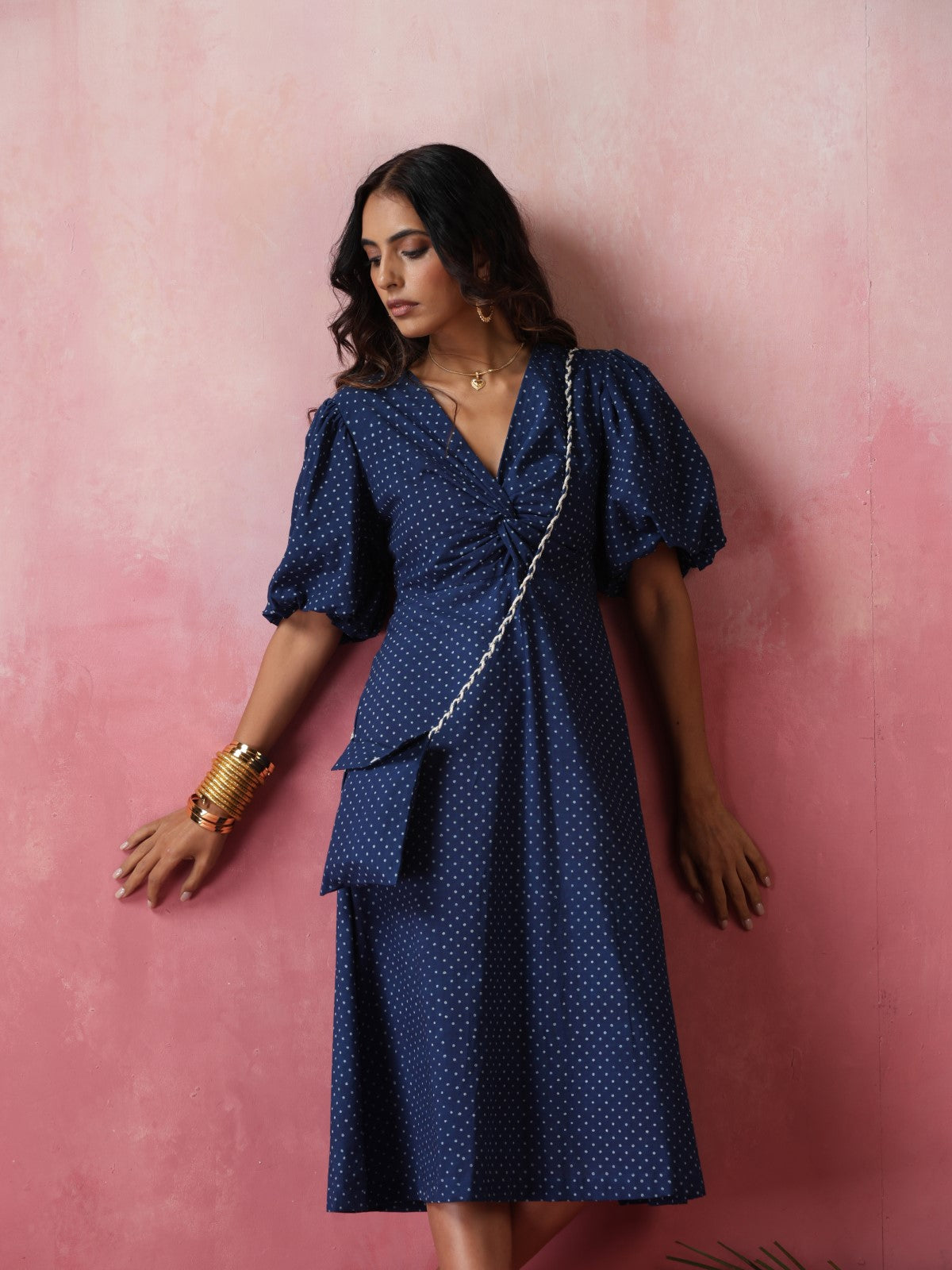 Teesta - Polka dot puff sleeve dress - XS / Without Bag Teesta - Polka dot puff sleeve dress - XS / Without Bag