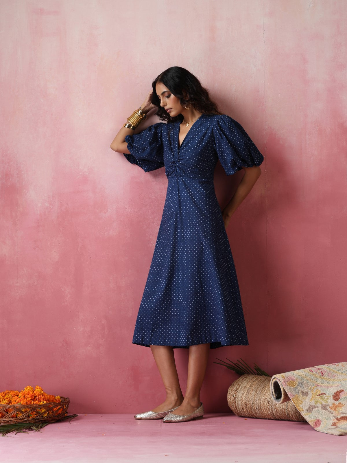 Teesta - Polka dot puff sleeve dress