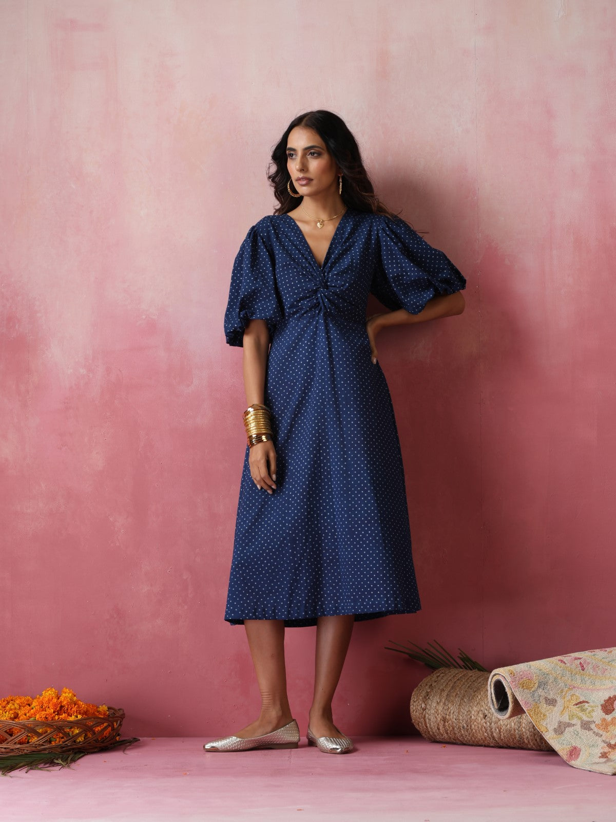 Teesta - Polka dot puff sleeve dress