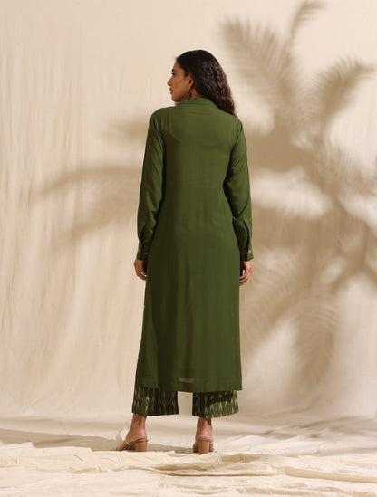 Lakshmi- Olive plain kurta with Ikat pants