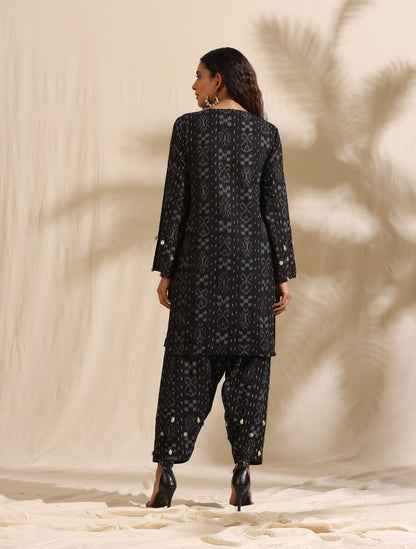 Durga- Black handwoven ikat kurta and salwar coord set