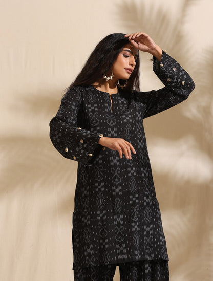 Durga- Black handwoven ikat kurta and salwar coord set