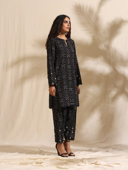 Durga- Black handwoven ikat kurta and salwar coord set
