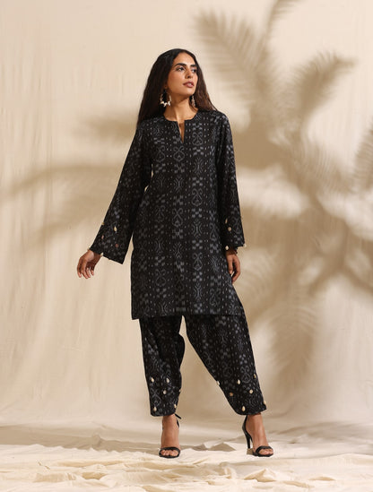 Durga- Black handwoven ikat kurta and salwar coord set