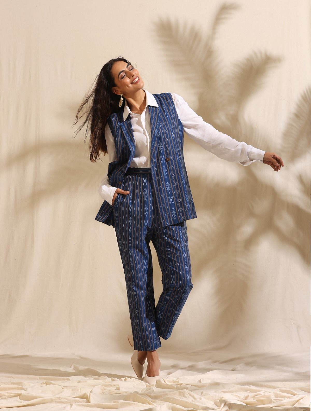 Aishani- Blue ikat jacket and pant- 2 pc set