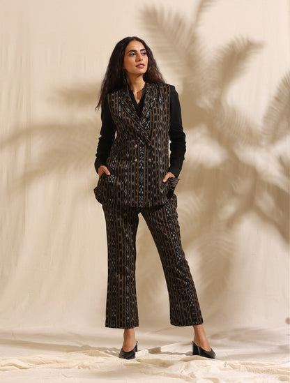 Nyx- Black ikat jacket and trouser set- 2 PC SET