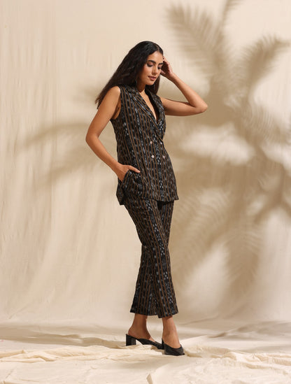 Nyx- Black ikat jacket and trouser set- 2 PC SET