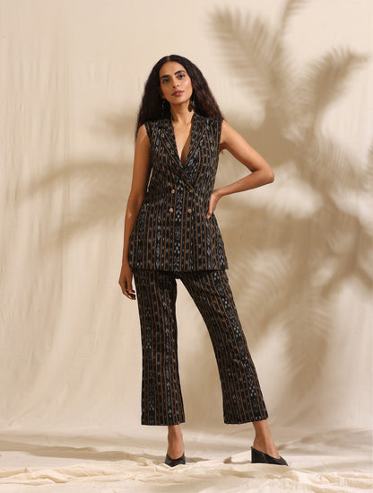 Nyx- Black ikat jacket and trouser set- 2 PC SET