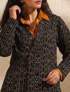ON SALE- Selene- Black ikat blazer and pant set with mustard shirt- 3 pc set