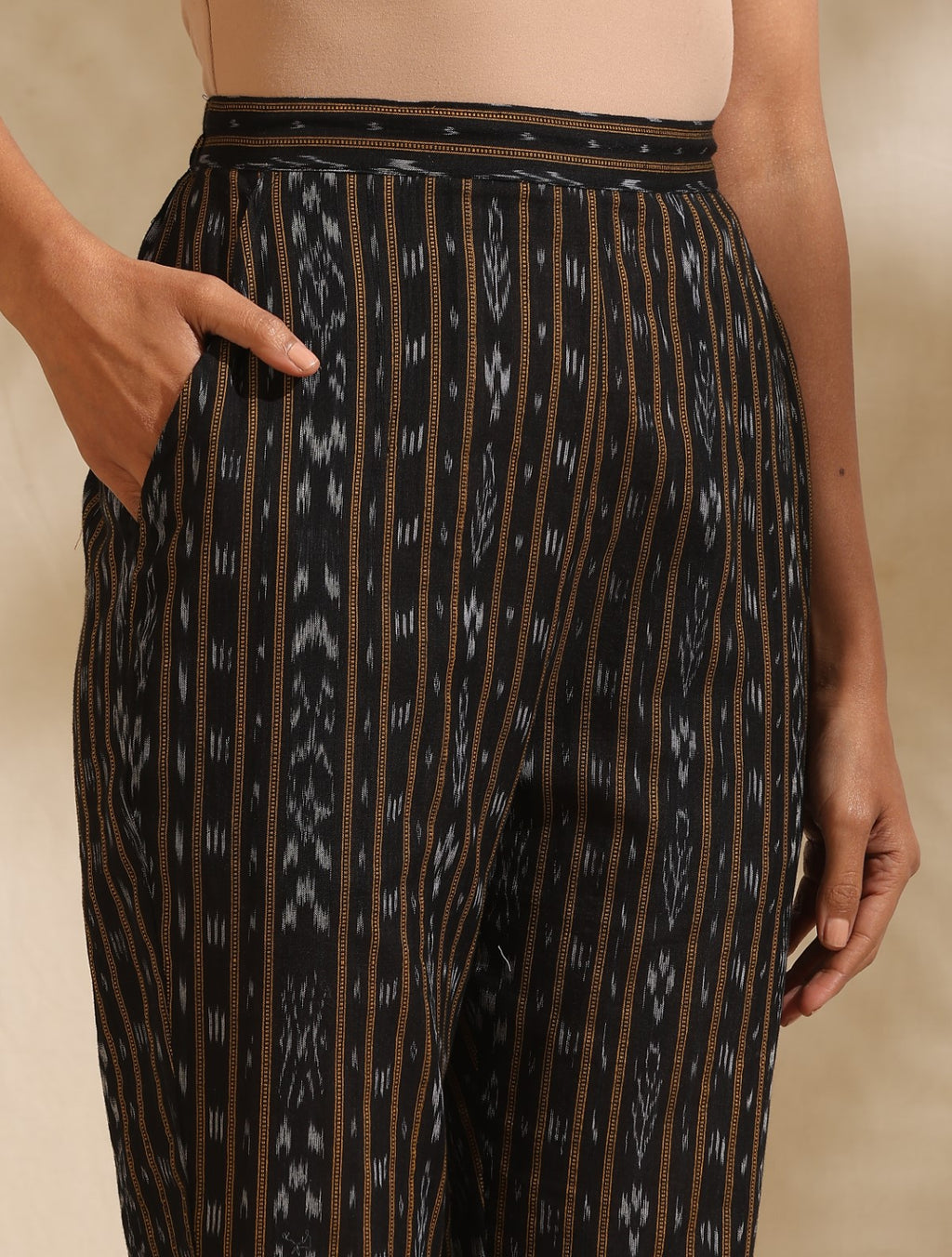 ON SALE- Selene- Black ikat blazer and pant set with mustard shirt- 3 pc set