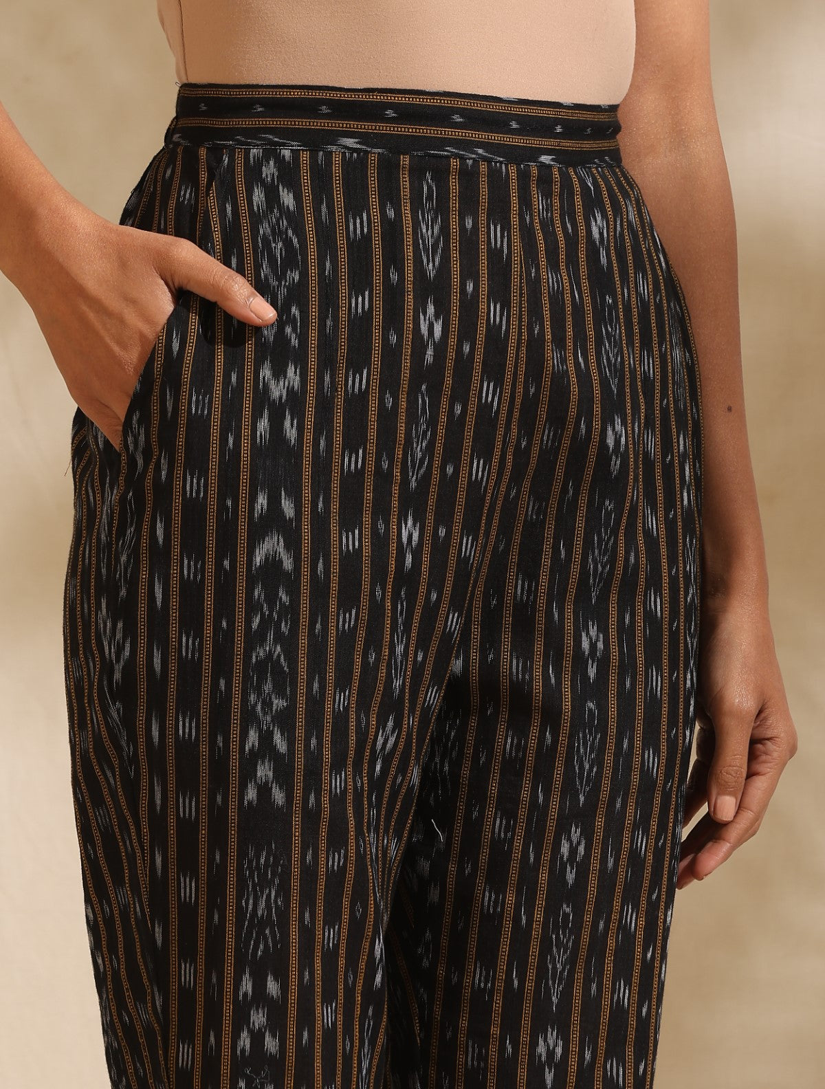 ON SALE- Selene- Black ikat blazer and pant set with mustard shirt- 3 pc set