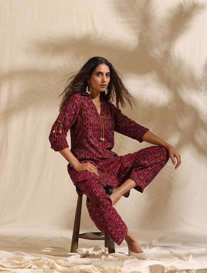 Tara- Maroon ikat kurta and salwar set