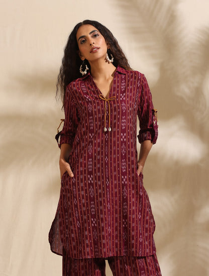 Tara- Maroon ikat kurta and salwar set