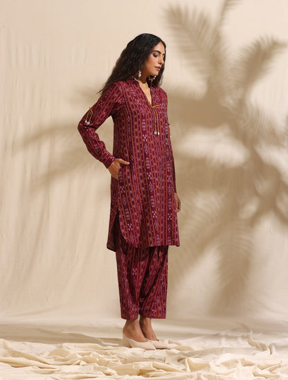 Tara- Maroon ikat kurta and salwar set