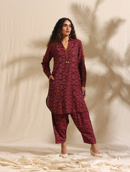 Tara- Maroon ikat kurta and salwar set