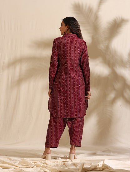 Tara- Maroon ikat kurta and salwar set