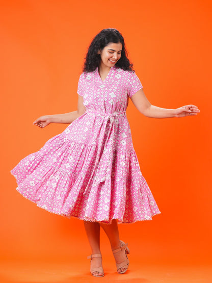 Pink baubles belted dress