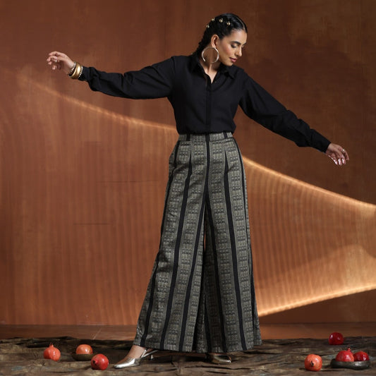 Duchess- Black shirt with black gold zari wide pants
