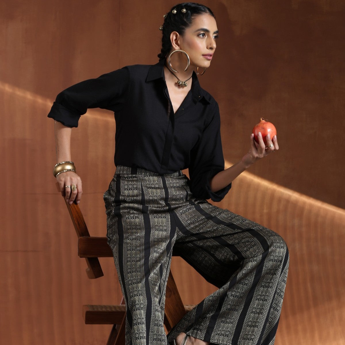 Duchess- Black shirt with black gold zari wide pants