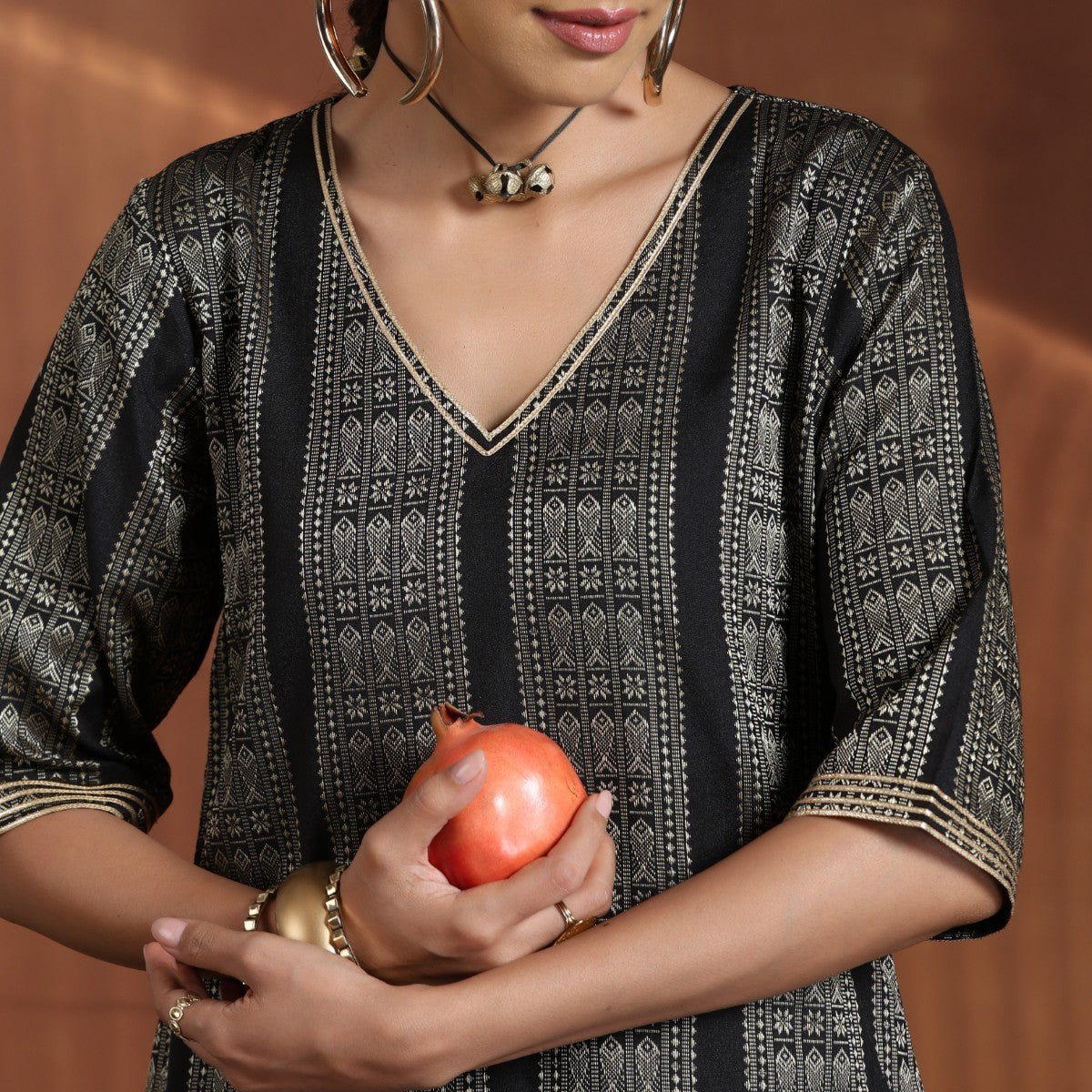 Rajkumari- Black gold A line kurta with pants