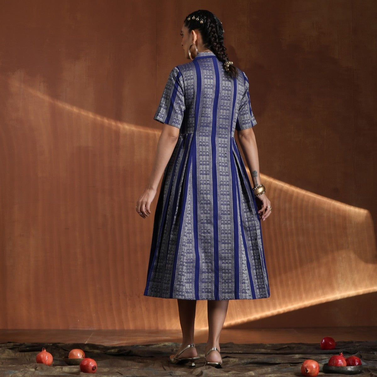 Rani- Blue gold A line pleated dress