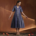 Rani- Blue gold A line pleated dress