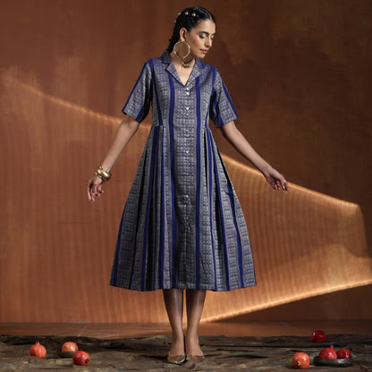 Rani- Blue gold A line pleated dress