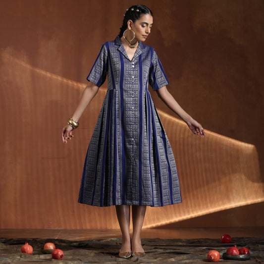 Rani- Blue gold A line pleated dress