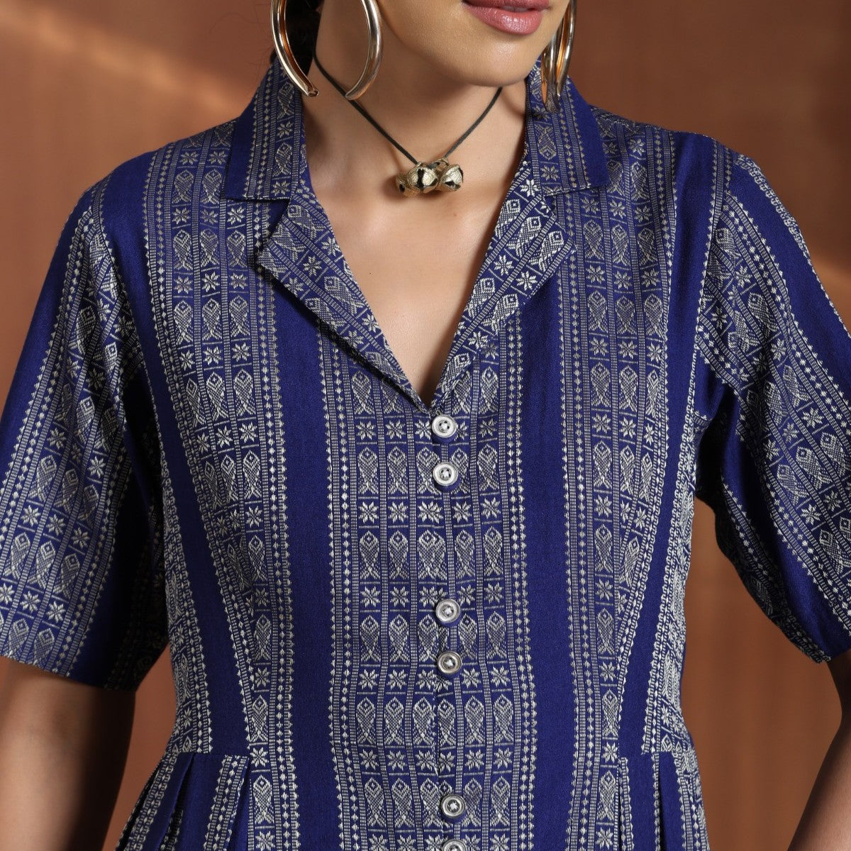 Rani- Blue gold A line pleated dress