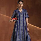 Rani- Blue gold A line pleated dress