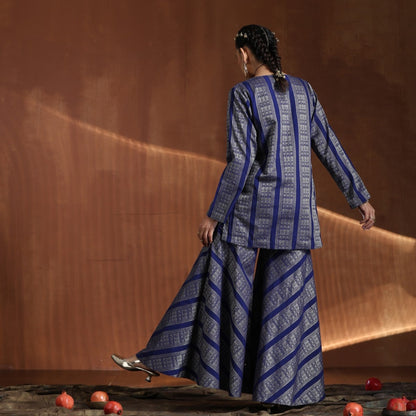 Maharani- Royal blue short kurta with wide pallazo  pants