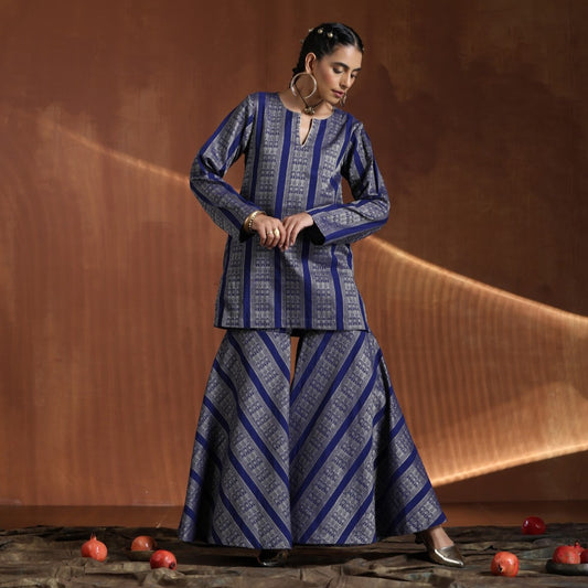 Maharani- Royal blue short kurta with wide pallazo  pants