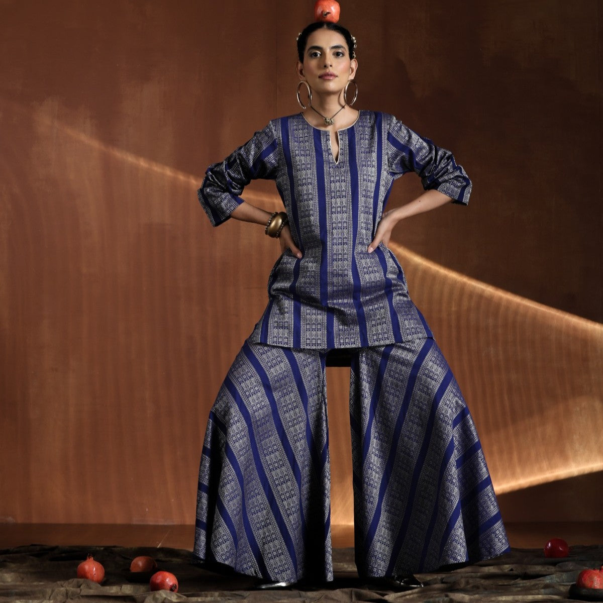 Maharani- Royal blue short kurta with wide pallazo  pants