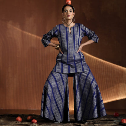 Maharani- Royal blue short kurta with wide pallazo  pants